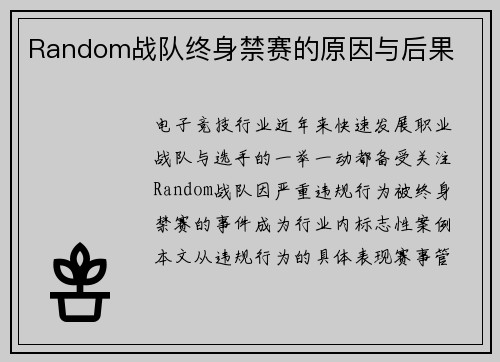 Random战队终身禁赛的原因与后果